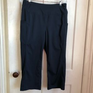 Willit Women's Size L Navy Blue Stretch Yoga Running Flare Capris Side Pockets